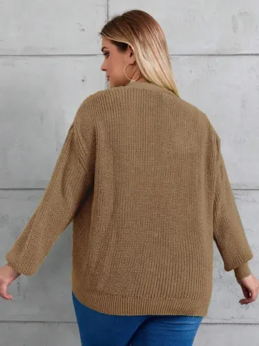 Women Five Button Plus Size Knitted Cardigan - 5