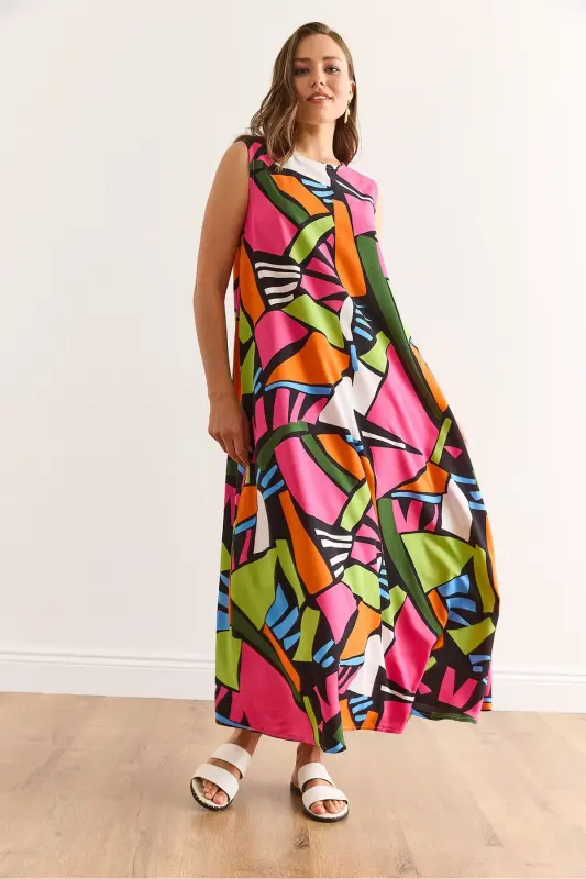 Women Fuchsia Back Drop Oversize Maxi Woven Viscose - 2
