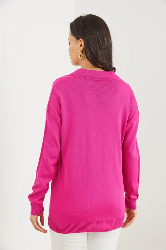 Women Fuchsia Polo Neck Basic Knit Sweater KZK-19000871-Fuchsia - 5