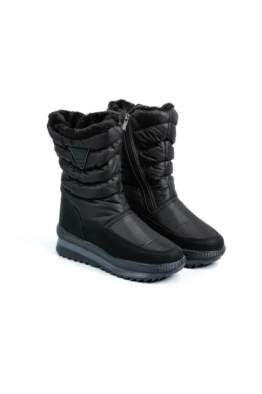 Women - Girl - Unisex Winter Furry Zippered Anatomical Sole Winter Boot - Black-black matte zipper - 2