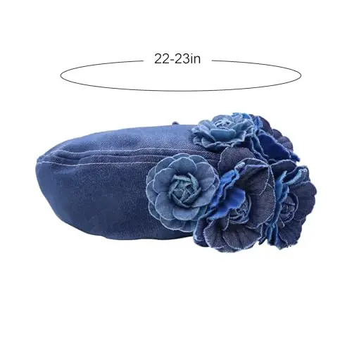 Women Girls Denim Beret French Hat Casual Sun Hat with Adjustable Strap - 5
