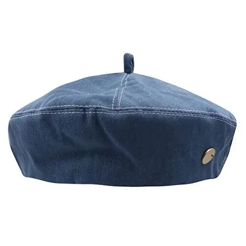 Women Girls Denim Beret French Hat Casual Sun Hat with Adjustable Strap - 1