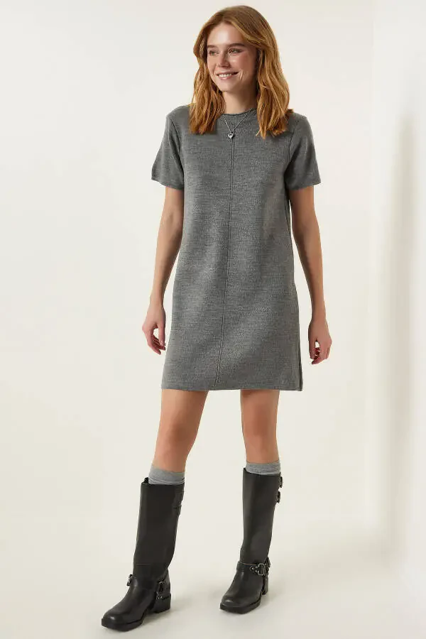 Women Gray Soft Touch Mini Knitted Dress DP00197 - 1
