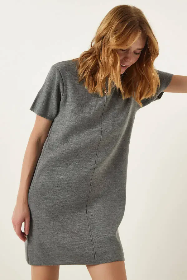Women Gray Soft Touch Mini Knitted Dress DP00197 - 3
