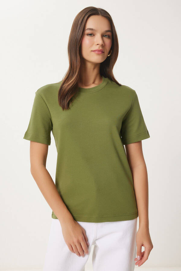 Women Green Cotton Basic Knitted T-Shirt AG00001-Green - 1