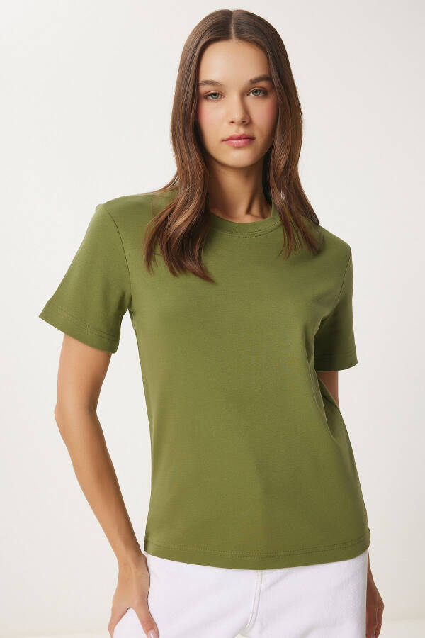 Women Green Cotton Basic Knitted T-Shirt AG00001-Green - 2