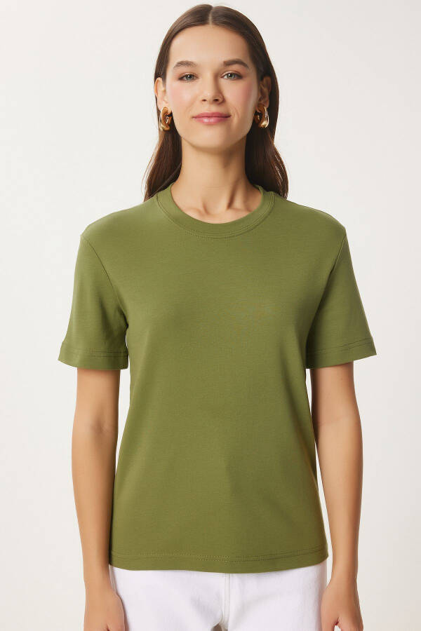 Women Green Cotton Basic Knitted T-Shirt AG00001-Green - 3