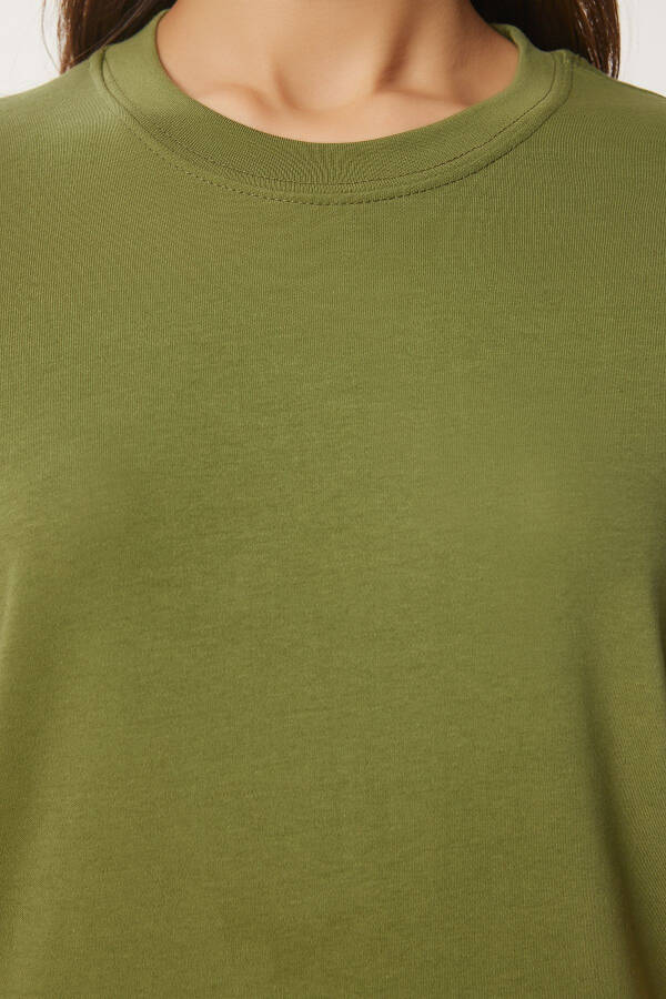 Women Green Cotton Basic Knitted T-Shirt AG00001-Green - 4