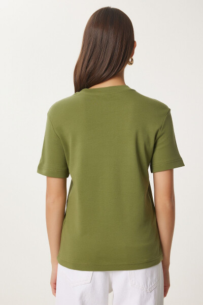 Women Green Cotton Basic Knitted T-Shirt AG00001-Green - 5