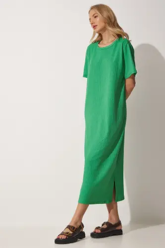 Women Green Oversize Long Casual Knitted Dress DZ00076-Green 