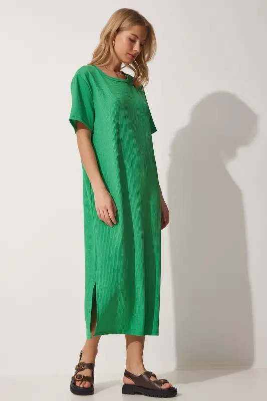 Women Green Oversize Long Casual Knitted Dress DZ00076-Green - 2