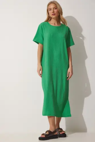 Women Green Oversize Long Casual Knitted Dress DZ00076-Green - 3