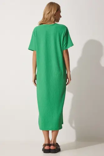 Women Green Oversize Long Casual Knitted Dress DZ00076-Green - 4
