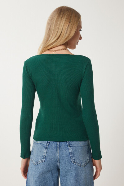 Women Green Square Neck Ribbed Knit Blouse GT00052 - 4