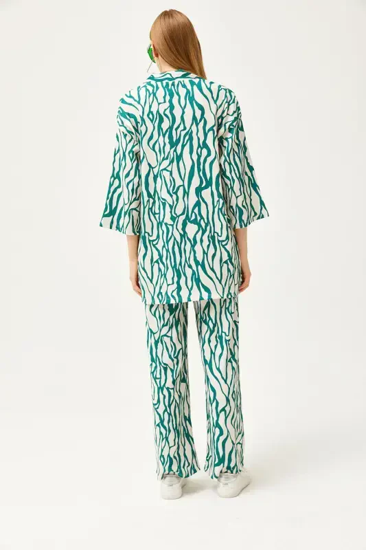 Women Green Top Kimono Bottom Pocketed Pants Set TK - 6