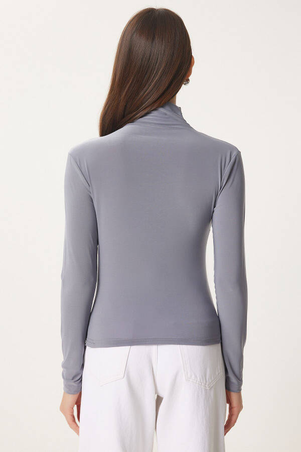 Women Grey Gathered Detailed Stand-up Collar Sandy Blouse FF00135 - 6