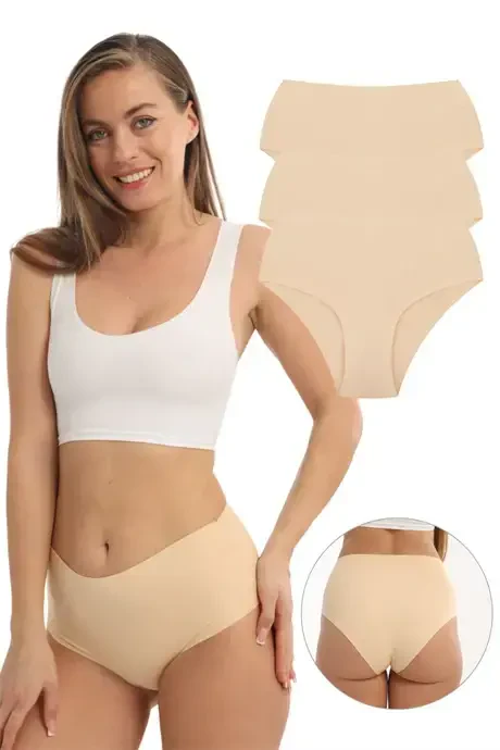 Women High Waist Basic Seamless Laser Cut Panty 3 Pack Nude - 1