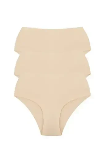 Women High Waist Basic Seamless Laser Cut Panty 3 Pack Nude - 5
