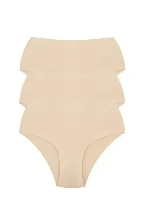 Women High Waist Basic Seamless Laser Cut Panty 3 Pack Nude - 5