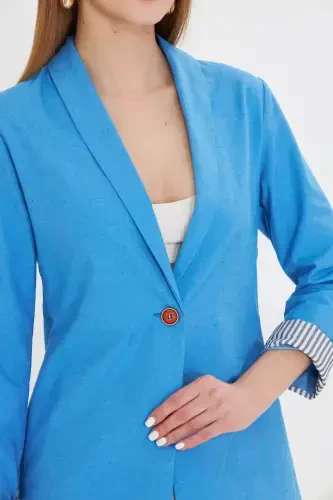 Women Indigo Arm Lined Single Button Jacket ARM-22K001122-Indigo - 3