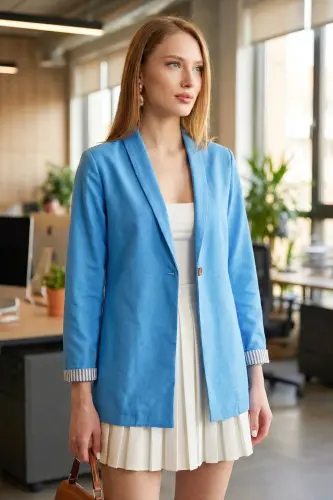 Women Indigo Arm Lined Single Button Jacket ARM-22K001122-Indigo - 4