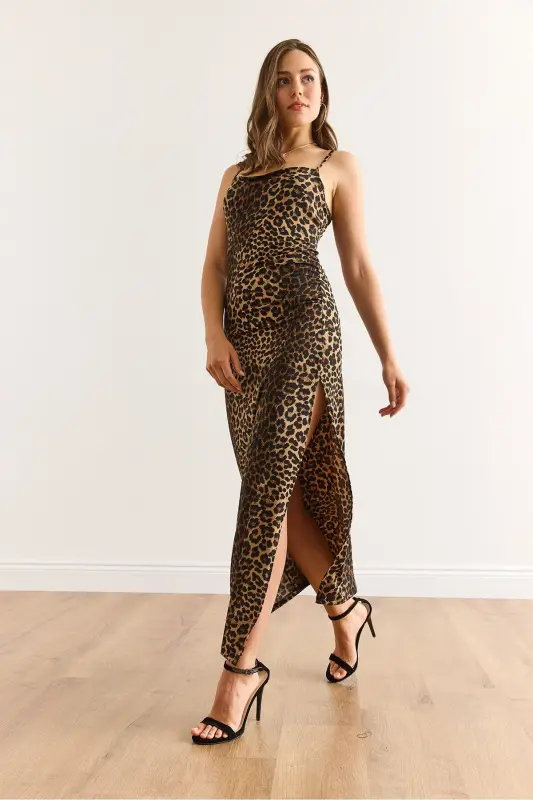 Women Leopard Coffee Strap Adjustable Drape Deta - 6
