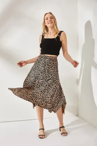 Women Leopard Mink Asymmetric Patterned Skirt ETK-1900 - OLALOOK (1)