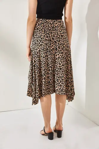 Women Leopard Mink Asymmetric Patterned Skirt ETK-1900 - 4