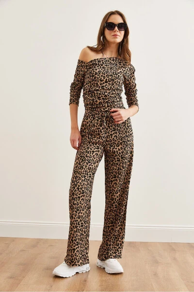 Women Leopard Print Top Boat Neck Blouse Palazzo Pants Set TKM-19000311 - OLALOOK (1)