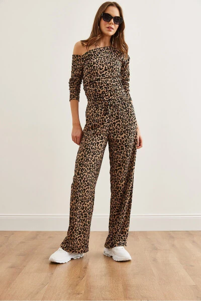 Women Leopard Print Top Boat Neck Blouse Palazzo Pants Set TKM-19000311 - 3