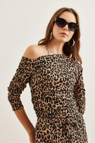 Women Leopard Print Top Boat Neck Blouse Palazzo Pants Set TKM-19000311 - 6