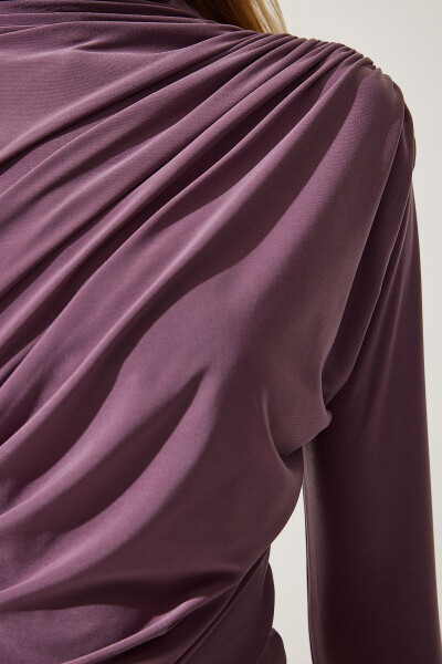Women Lilac Chiffon Detailed Stand Collar Sandy Blouse FF00135 - 4