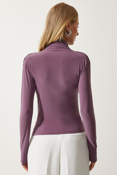 Women Lilac Chiffon Detailed Stand Collar Sandy Blouse FF00135 - 5