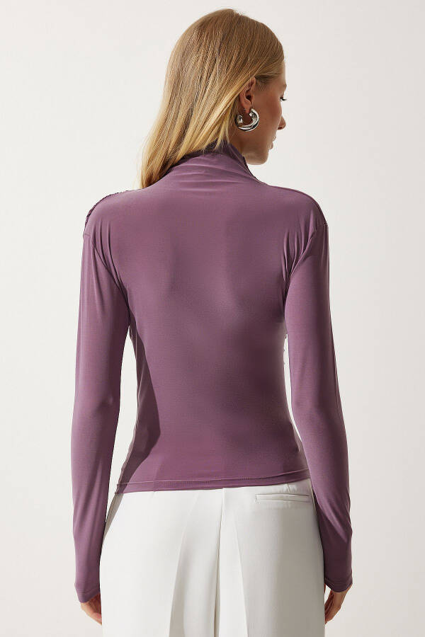 Women Lilac Chiffon Detailed Stand Collar Sandy Blouse FF00135 - 5