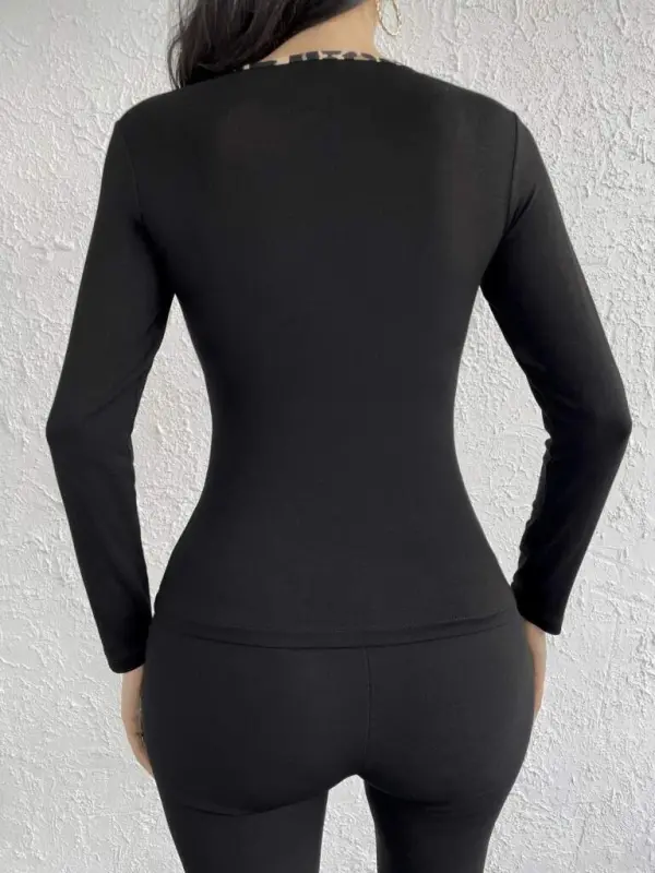 Women Long Sleeve Leopard Striped Viscose Blouse - 3