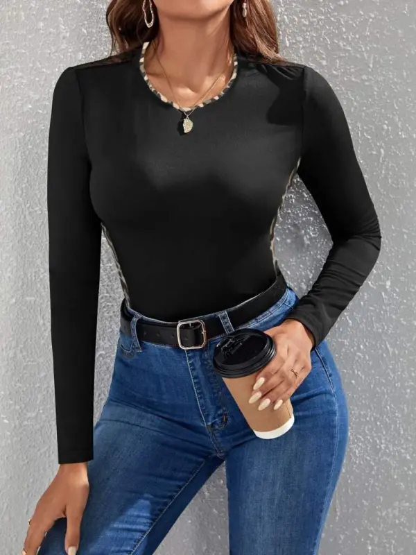 Women Long Sleeve Leopard Striped Viscose Blouse - 7