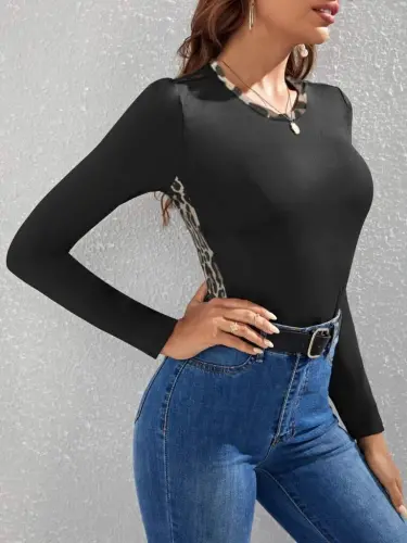 Women Long Sleeve Leopard Striped Viscose Blouse - 8