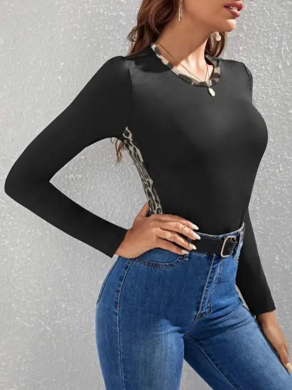 Women Long Sleeve Leopard Striped Viscose Blouse - 8