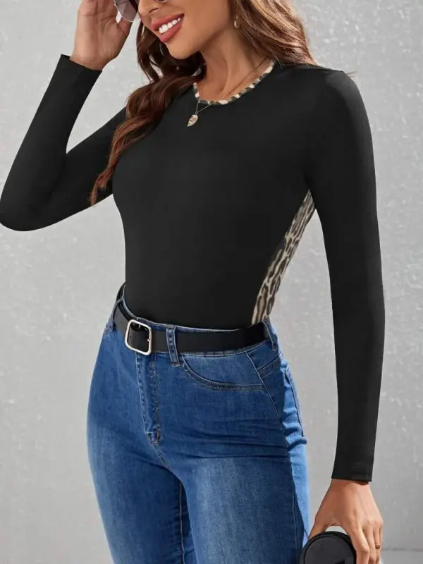 Women Long Sleeve Leopard Striped Viscose Blouse - 9