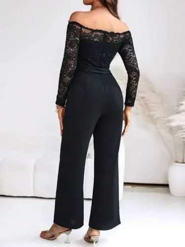 Women Long Sleeve Madonna Collar Lace Up Side Tie Imported Crepe Jumpsuit - 4
