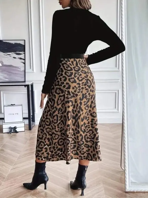 Women Long Sleeve Turtleneck Imported Crepe Blouse Bottom Patterned Modal Midi Dress - 3