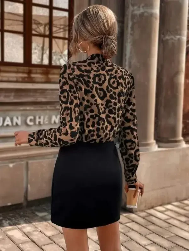 Women Long Sleeve Wrap Neck Crepe Mini Size Dress - 5