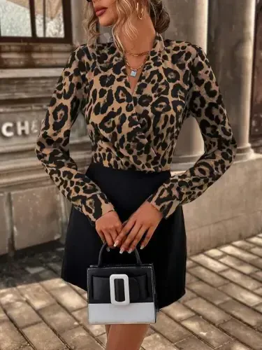 Women Long Sleeve Wrap Neck Crepe Mini Size Dress - 6