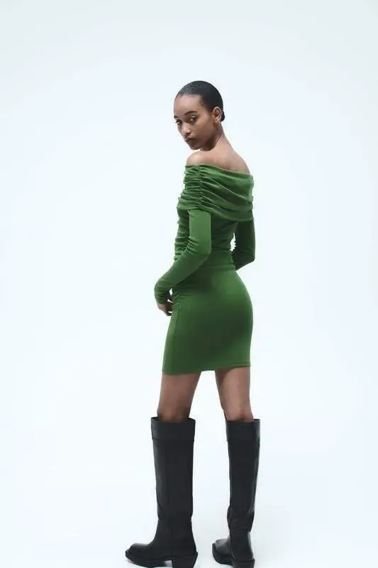 Women Madonna Handkerchief Collar Opportunity product Ruched Mini Dress - 5