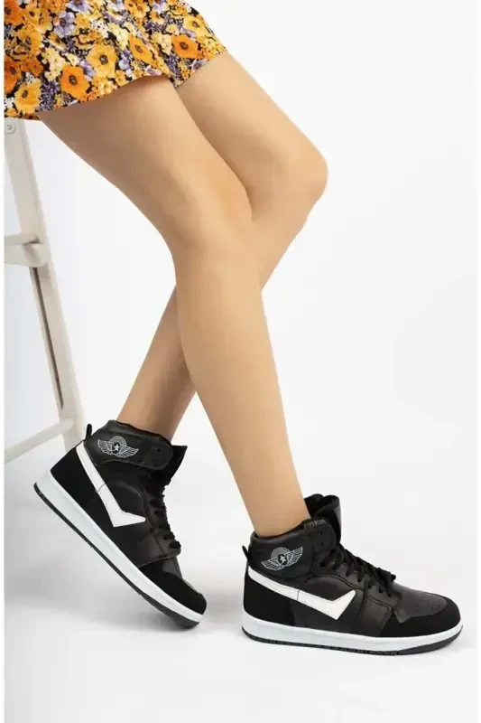 Women Men and Children Seasonal Leather Material Turtleneck Sneakers-Black BEYAZZ - 1