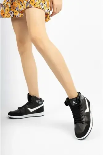 Women Men and Children Seasonal Leather Material Turtleneck Sneakers-Black BEYAZZ - MODAZONE (1)