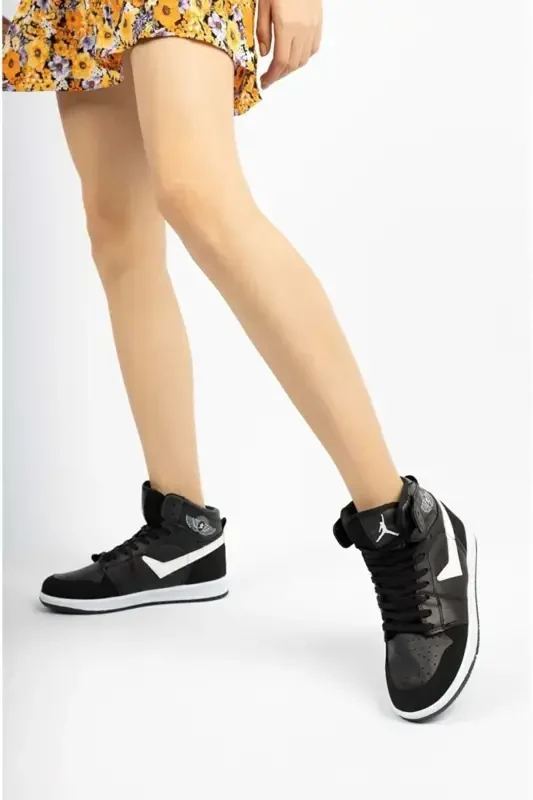 Women Men and Children Seasonal Leather Material Turtleneck Sneakers-Black BEYAZZ - 2