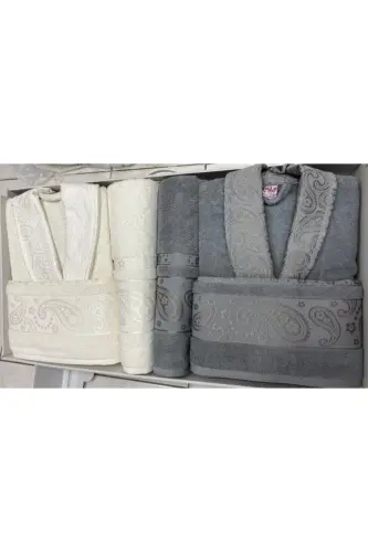 Women Men Family Bathrobe Set 100% Cotton-cream 