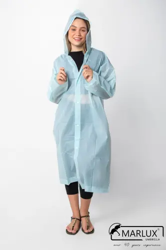 Women Men Raincoat Hooded Snap Eva Baby Blue Raincoat M21mrc881r10-Baby Blue - 1