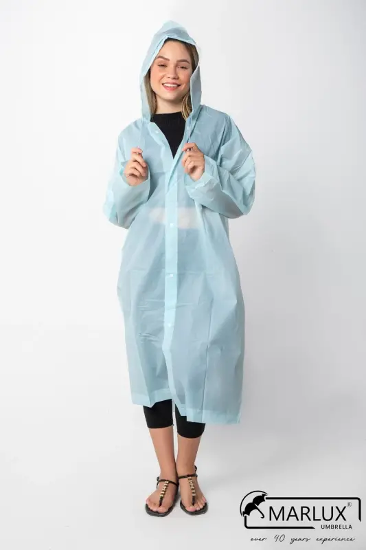 Women Men Raincoat Hooded Snap Eva Baby Blue Raincoat M21mrc881r10-Baby Blue - MARLUX